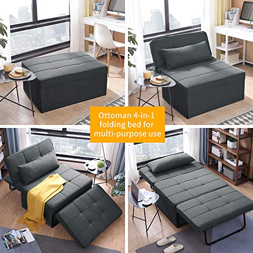 Ainfox Ottoman Sofa Bed, 4 in 1 Multi-Use Folding Guest Bed Full Padded Lounge Couch Bed Convertible Single Sofa Chair (Deep Grey)