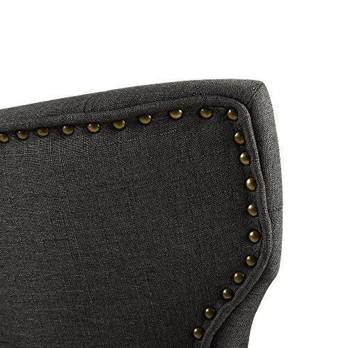 LSSBOUGHT Set of 2 Fabric Dining Chairs Leisure Padded Chairs with Brown Solid Wooden Legs,Nailed Trim,Charcoal