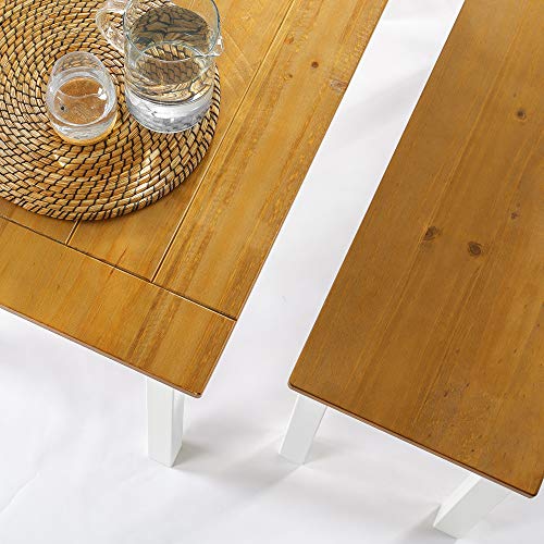 Zinus Becky Farmhouse Dining Table with Two Benches / 3 piece set