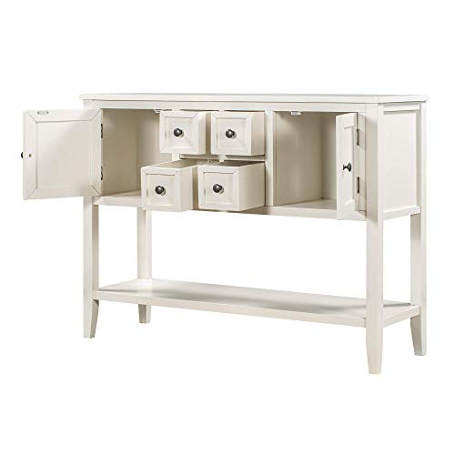 Harper & Bright Designs Buffet Cabinet Kitchen Storage Buffet and Sideboard Table Console Tables with Four Storage Drawers Two Cabinets and Bottom (White)