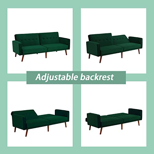 K.Nice Convertible Sofa Bed Modern Velvet Sleeper Bed (Green) 2124