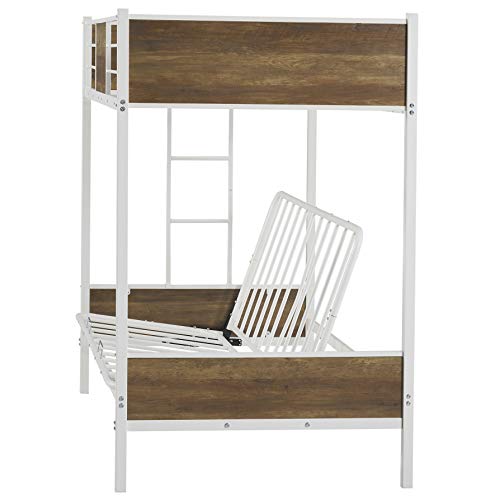 Bunk Bed with Futon ,Twin Over Futon Bunk Bed Easy Conversion to Twin Over Full Bunk Beds, Metal Futon Bunk Bed with Guardrails and Ladder, White