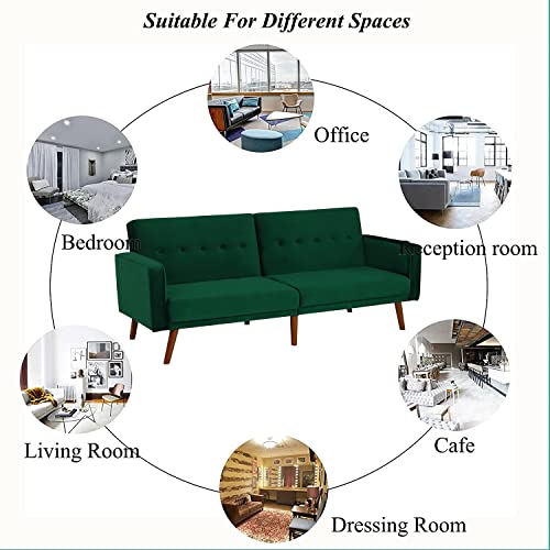K.Nice Convertible Sofa Bed Modern Velvet Sleeper Bed (Green) 2124