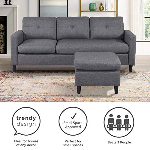 IPKIG Convertible Sectional Sofa Couch, Modern Comfy Linen Fabric L-Shaped Couch Sofa Sectional with Reversible Chaise and Side Pockets for Compact Living Space, Bedroom, Small Apartment, Dorm(Grey)