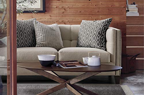 Acanva Modern Tuxedo Living Room Sofa with Linen-Like Tufting Upholstered Nailhead Trim, 84”W Couch, Cream