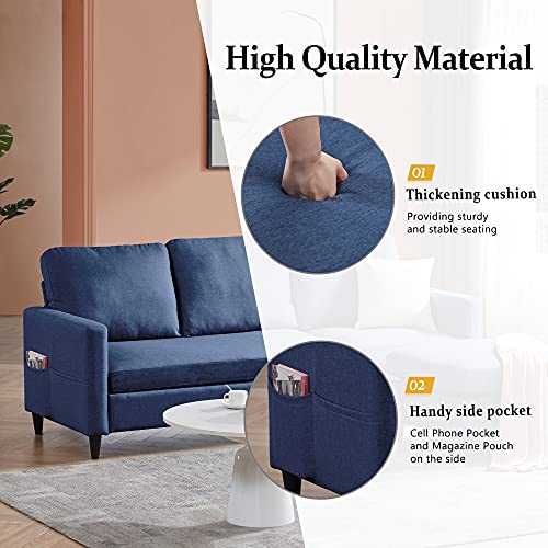 Merax Reversible Sectional Sofa with Handy Side Pocket，Living Room L-Shape 3-Seater Couch with Modern Linen Fabric Sofabed, Blue