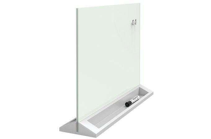 Desktop Magnetic Glass Dry-Erase Panel, White, 17