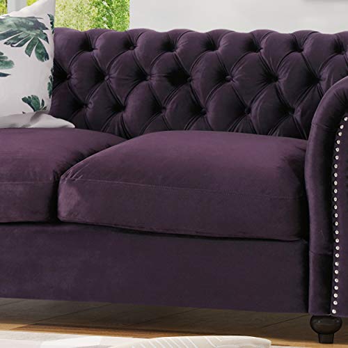 GDFStudio Christopher Knight Home Karen Traditional Chesterfield Loveseat Sofa, BlackBerry and Dark Brown, 61.75 x 33.75 x 27.75