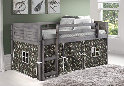DONCO KIDS Louver Low Loft Bed with Camo Tent, Twin, Antique Grey