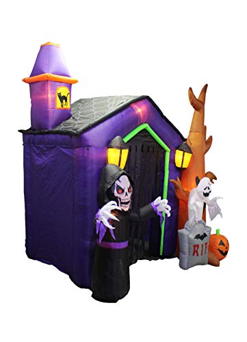 8.5 Foot Halloween Inflatable Haunted House Castle with Skeleton, Ghost & Skulls