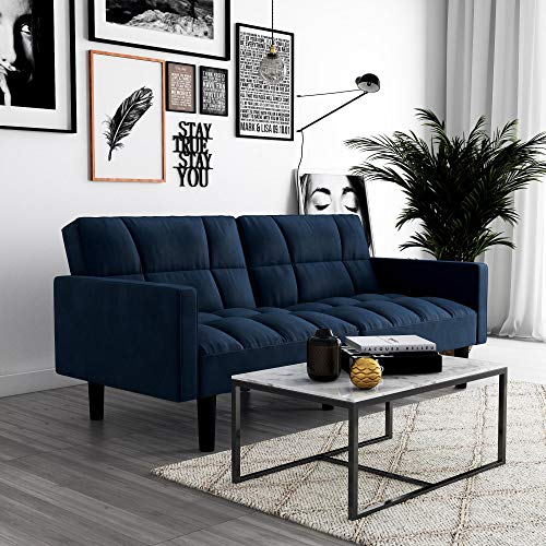 DHP Hayden Convertible Sofa Sleeper Futon with Arms - Blue Microfiber