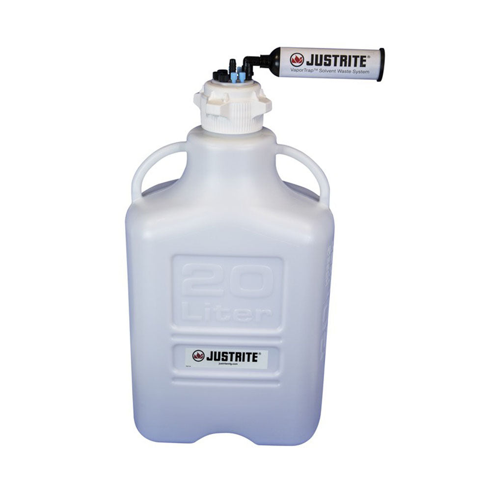 Justrite VaporTrap™ Carboy With Filter Kit, 20L HDPE, 83mm Cap, 4 Ports 1/8