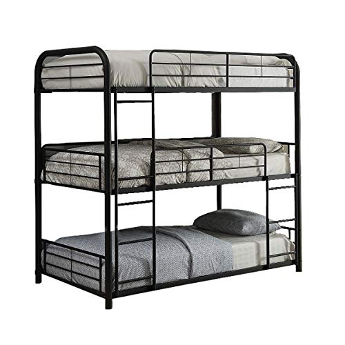 Triple Bunk Bed, Harper&Bright Designs Metal Frame and Ladder, Space Saving Design Bed Frame, Strong Support, No Box Spring Needed (Full, Black)