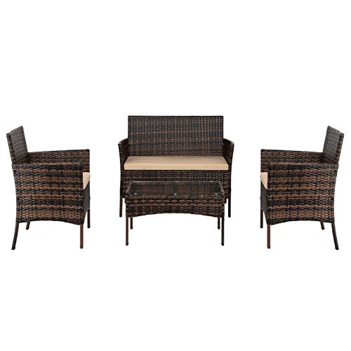 JYOSTORE 2pcs Arm Chairs 1pc Love Seat & Tempered Glass Coffee Table Rattan Sofa Set Brown Gradient - for Living Room, Modern Contemporary Home Studio Furniture