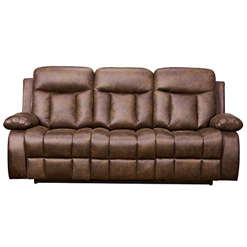 Betsy Furniture Microfiber Fabric Recliner Set Living Room Set in Brown, Sofa Loveseat Chair Pillow Top Backrest and Armrests 8028 (Sofa)