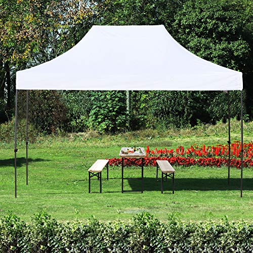 Outsunny 10' x 15' Heavy Duty Pop Up Canopy Gazebo with 3-Level Adjustable Height, Wheeled Roller Bag, UV Fighting Roof, White