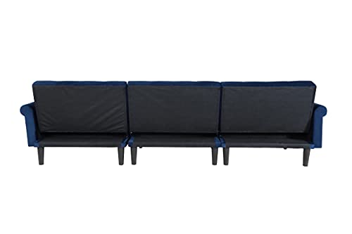Livspace Convertible Futon Bed, 115”L Sectional Velvet Sleeper Sofa Couch with Reversible Chaise and 2 Pillows for Living Room and Small Space-Navy Blue
