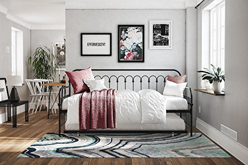 Novogratz Bright Pop Twin Metal Daybed and Trundle, Stylish & Multifunctional, Built-in Casters, Black
