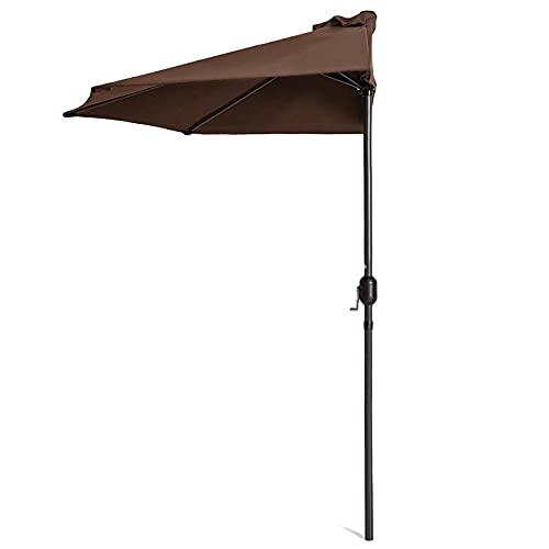 ERLAN 9.8' Half Round Sunbrella Patio Umbrella, Outdoor Market Sun Shade Umbrellas with Crank for Villa Garden Backyard, Dark Brown (Size : Ø 3m/9.8ft)