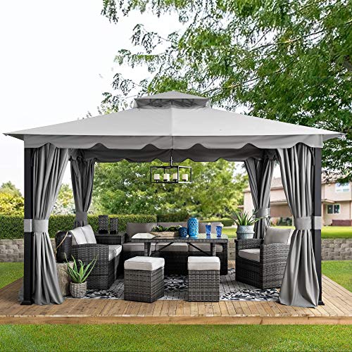Sunjoy Pindar 11 x 13 ft. Steel Gazebo with 2-Tier Hip Roof, Gray