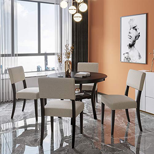 Harper & Bright Designs Dining Room Table Set 5 Piece,Round Table with Bottom Shelf, 4 Upholstered Chairs for Dining Room,Modern Dining Table Set for 4 （Espresso）