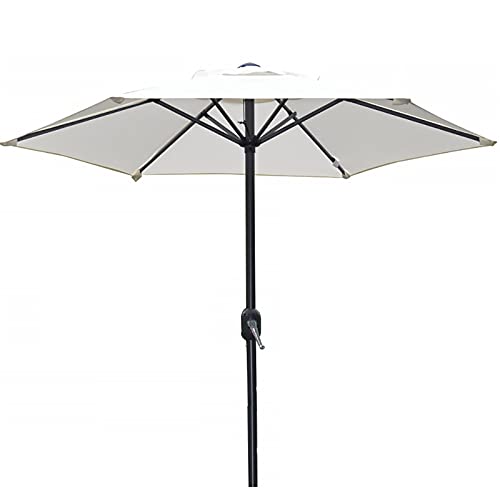 SSZY Patio Umbrella 2.7m/9 Feet Patio Umbrella Parasol, Outdoor Market Table Umbrella with Crank & 6 Iron Ribs, Sun Shelter for Pool, Beach, Garden, Restaurant (Color : White)