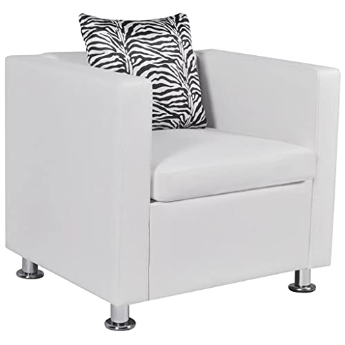 SANON Armchair Sofa Faux Leather Couch Accent Armchair Bedroom Modern Living Room Furniture Sets, with 1 Pillows,Suitable for Bedroom Study Living Room Office (White)