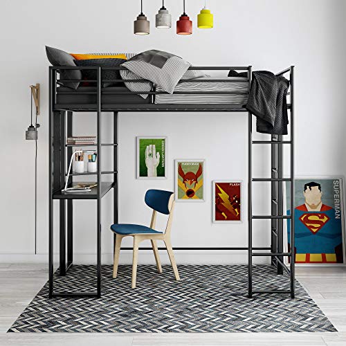 DHP Abode Metal Frame With Desk And Ladder, Full, Black 1 Loft Bed, Twin