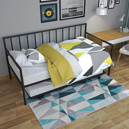Giantex Twin Size Daybed and Trundle Frame Set, Trundle Bed with 4 Casters, Premium Metal Slat Support, Easy Assembly, Mattress Platform Bed Sofa for Living Room, Guest Room, Children Room