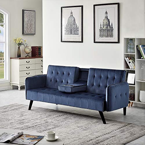 Container Furniture Direct Cricklade Mid-Century Modern Velvet Uphostered Sofabed, Midnight Blue