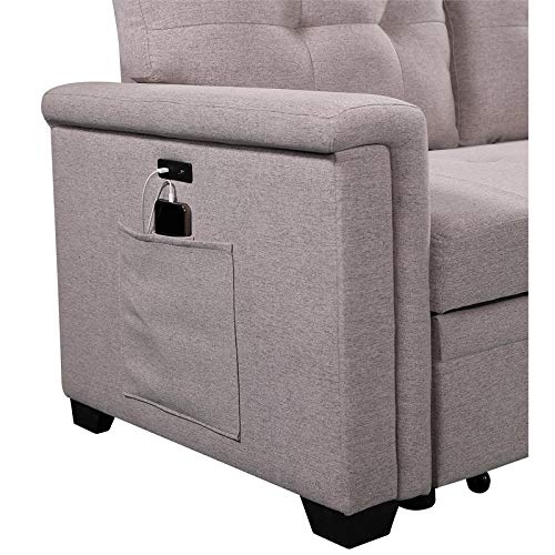 BOWERY HILL Light Gray Reversible Sleeper Sofa Storage Chaise USB Charging Port