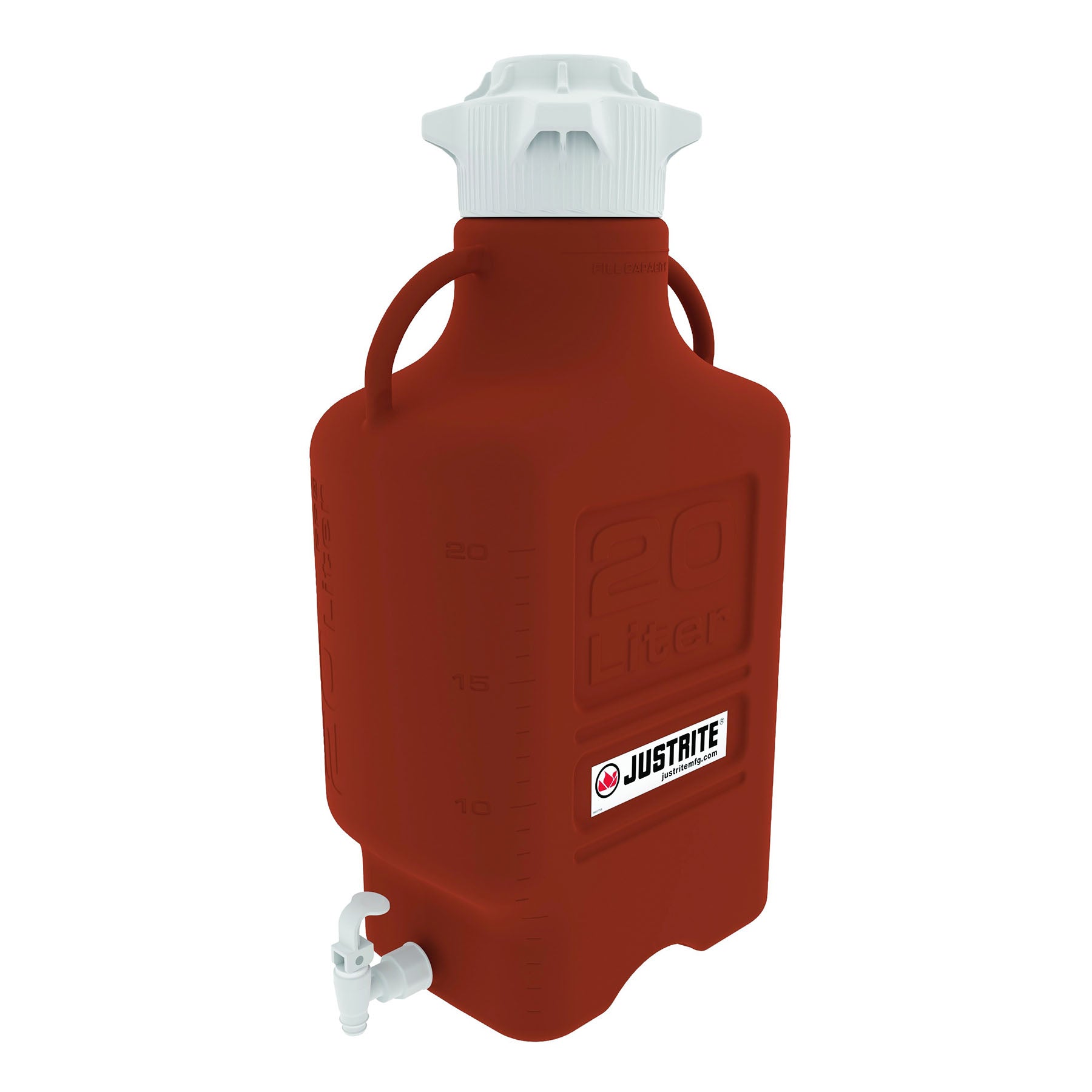 Justrite Carboy, High Density Polyethylene (HDPE), Amber, 120mm Cap, With Spigot