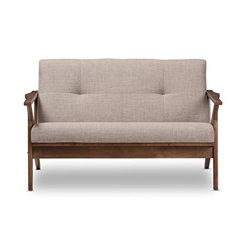 Baxton Studio Bianca Mid-Century Modern Walnut Wood Light Grey Fabric Tufted 2-Seater Loveseat Mid-Century/Light Grey/Walnut Brown/Fabric Polyester 100%