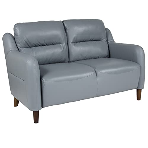 Flash Furniture Newton Hill Upholstered Bustle Back Loveseat in Gray LeatherSoft