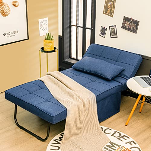 Giantex Sofa Bed Convertible Sleeper Adjustable Recliner Chair 4 in 1 Multi-Function 6-Position Backrest Ottoman Guest Bed Sofa Couch with Waist Pillow No Assembly (Blue)