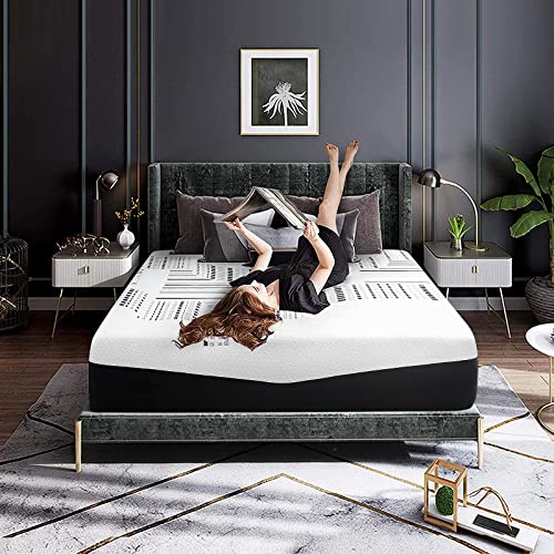 ABAKAN Queen Mattress 12 Inch Cooling Gel Infused Hybrid Memory Foam Ice Silk Breathable Mattress Cover Pressure Relief Support Responsive Luxury Bed Mattress in a Box