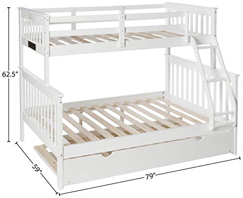 Donco Kids 122-3-TFW-503-W Mission Bunk Bed withTrundle Twin/Full/Twin White