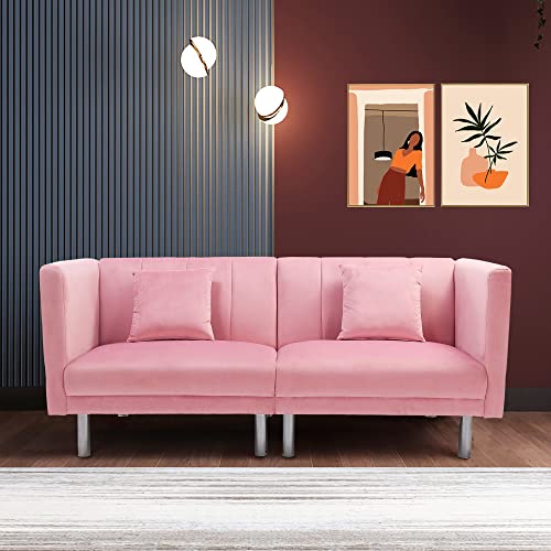 Generic Velvet Loveseats Sofa Comfortable Sleeper with High Density Foam Adjustable Back Couch Futon Sofa Bed for Living Room/Small Space/Apartment (Pink), HX134