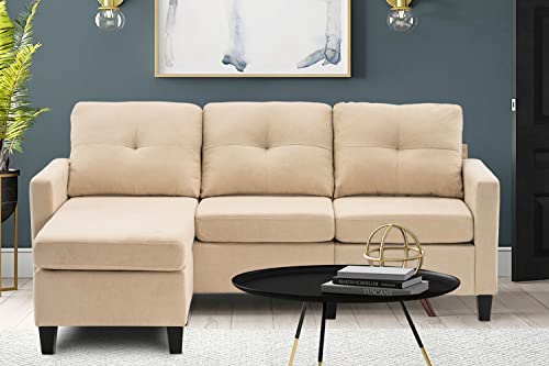 Sectional Sofa Set L-Shaped Reversible Sofa Couch Furniture with Reversible Ottoman 75