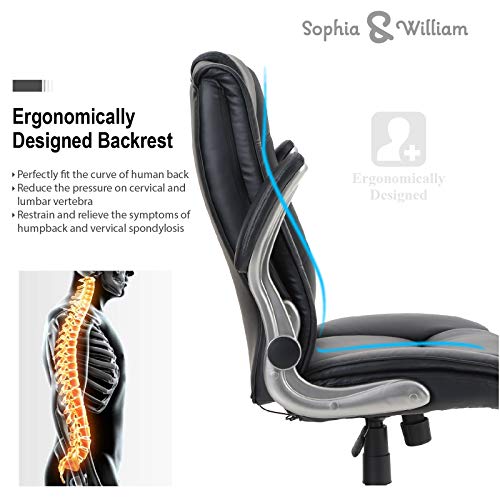 Sophia & William PU Leather Rocking Home Office Desk Chair High Back, Modern 360° Swivel Executive Computer Chair with Flip-up Armrests, Load Capacity: 300 lbs