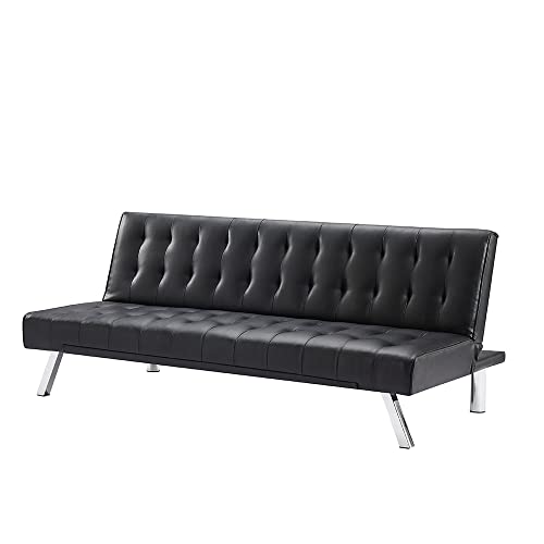 Black PU Sofa Bed, Modern Faux Leather Couch, Convertible Folding Sofa Bed