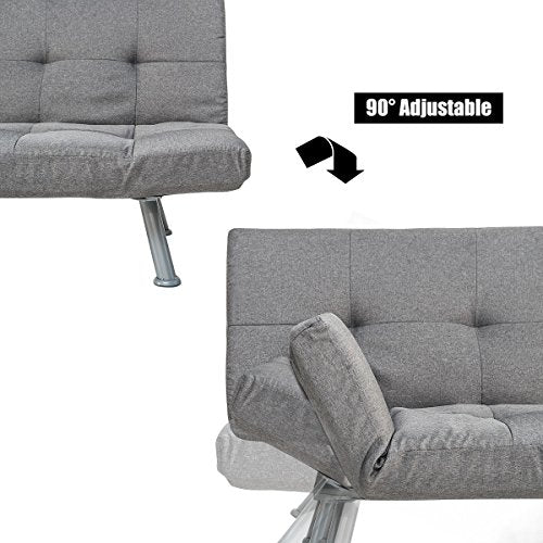 Harper&Bright Designs Multifunctional Convertible Futon Sofa Bed with Slanted Steel Legs (Grey)