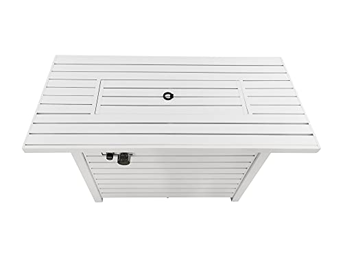 Bridgeport Rectangle Steel Propane Fire Pit Table for Outdoor Home Garden Backyard Fireplace (42 Inch, White)