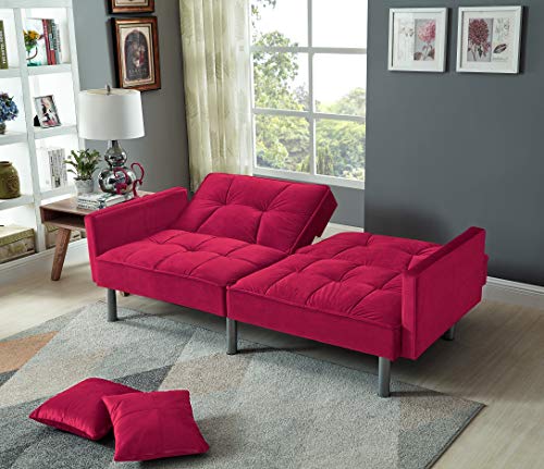 Legend Furniture Velvet Sofa Bed Sleeper with Pillow Sofabed, Small Parcel, Red