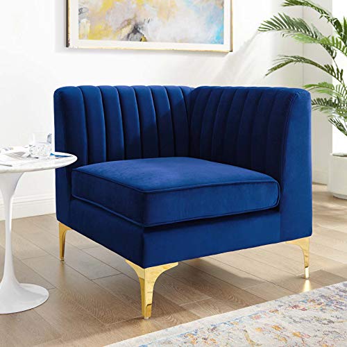 Modway Triumph Channel Tufted Performance Velvet Sectional Sofa Corner Chair, Navy