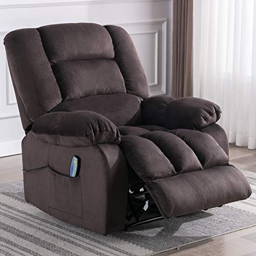 ANJ Massage Recliner Chair with Heat and Vibration, Overstuffed Manual Reclining Single Sofa Fabric Massaging Recliners (Chocolate)