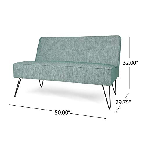 GDFStudio Christopher Knight Home Simona Modern Fabric Settee with Hair Pin Legs, Green, Texture