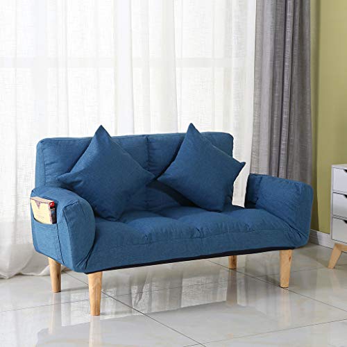 Foldable Loveseat Living Room Bedroom Furniture Small Double Sofa Comfortable Sofa Modern Furniture Double Sofa with 2 Pillows White Leather Recliner Sofa Sets Living Room (Blue, One Size)