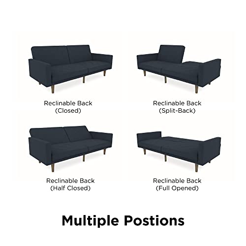 DHP Paxson Convertible Futon Couch Bed with Linen Upholstery and Wood Legs - Navy Blue