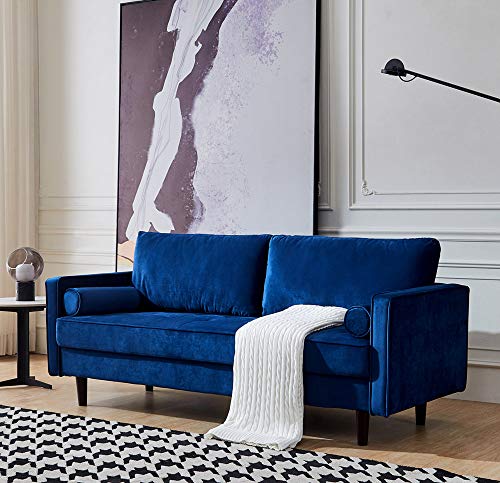 YYAO Living Room Sofa Loveseat Sofa Couch Soft Velvet Modern 2 Seater Sofa Living Room Furniture with Armrest and Pillows,Blue